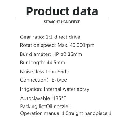 Air Turbine Dental Handpiece thẳng tốc độ thấp với nút nhấn